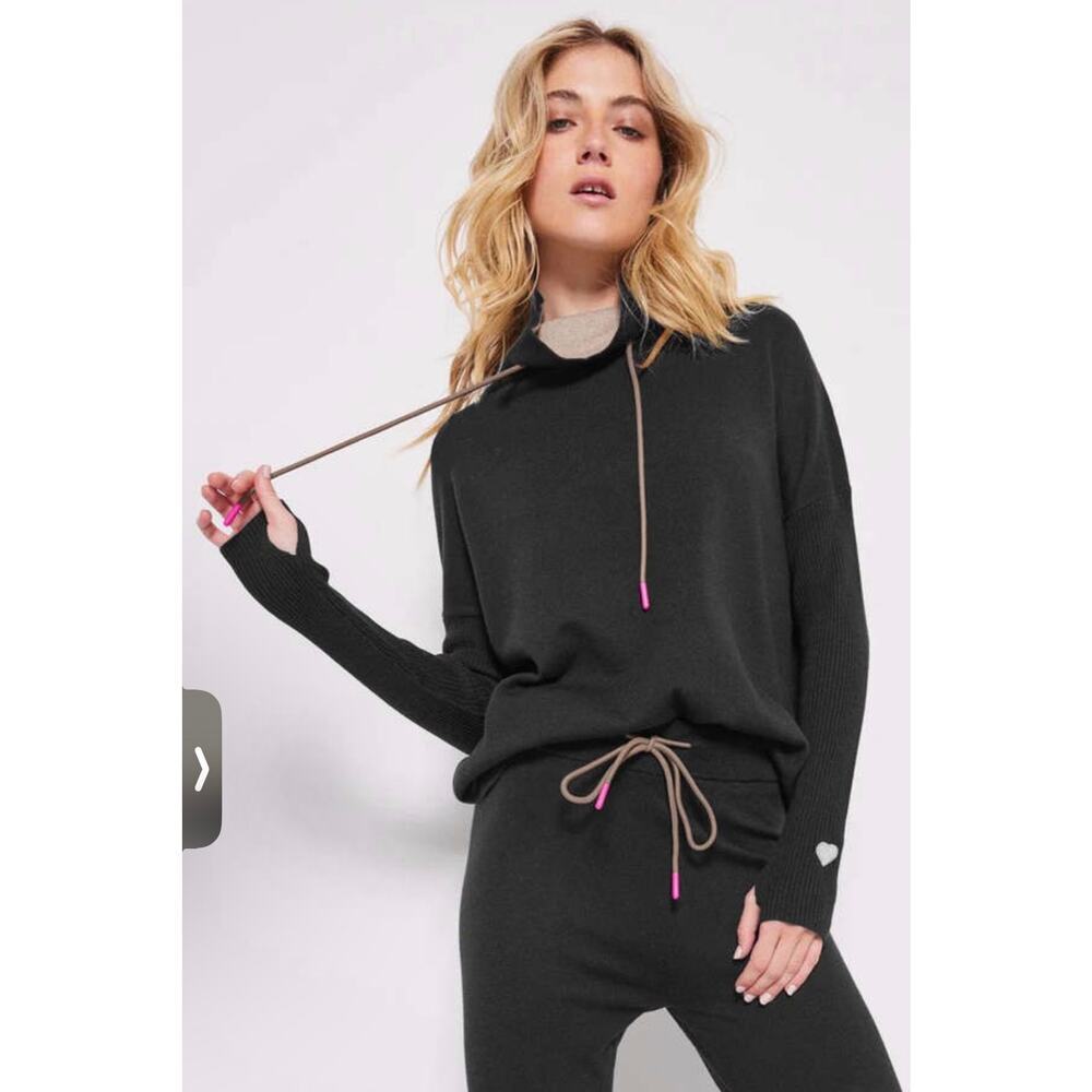 Lisa Todd Chill Factor Cotton/Cashmere Blend Cowl Neck Sweater Black Cream XS